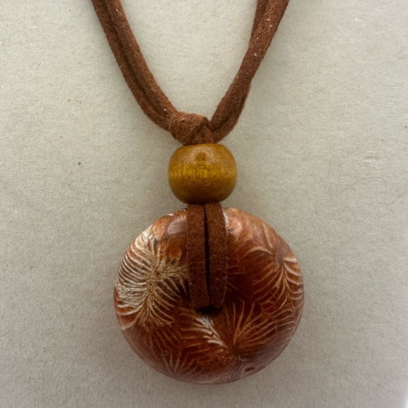 Coral Fossil Jade Donut Pendant Necklace - Picture 10 of 10